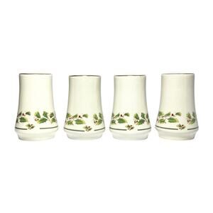 1980s Vintage Set of 4 Porcelain Christmas Holly Salt & Pepper Shakers 3 1/4”